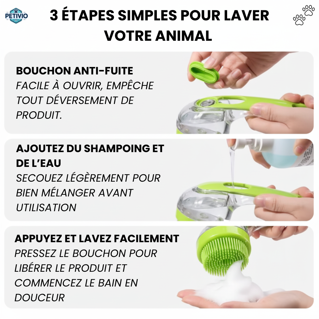 Brosse de bain Petivio 2 en 1 pour chien